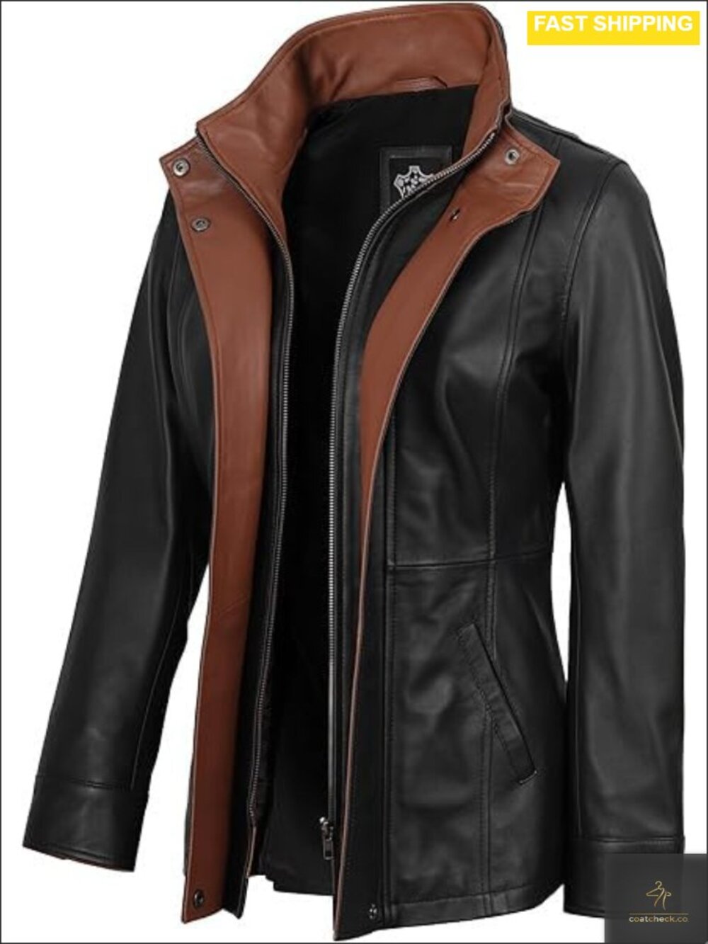100% Lambskin Leather Jacket Wide Notch Lapel Zip Front Women's Biker